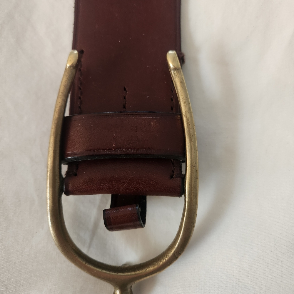 Ralph Lauren Brown Leather Belt with Brass Stirrup Buckle